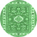 Round Geometric Emerald Green Traditional Rug, tr416emgrn