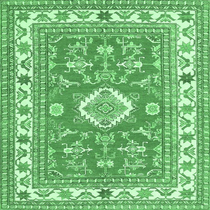 Square Geometric Emerald Green Traditional Rug, tr416emgrn
