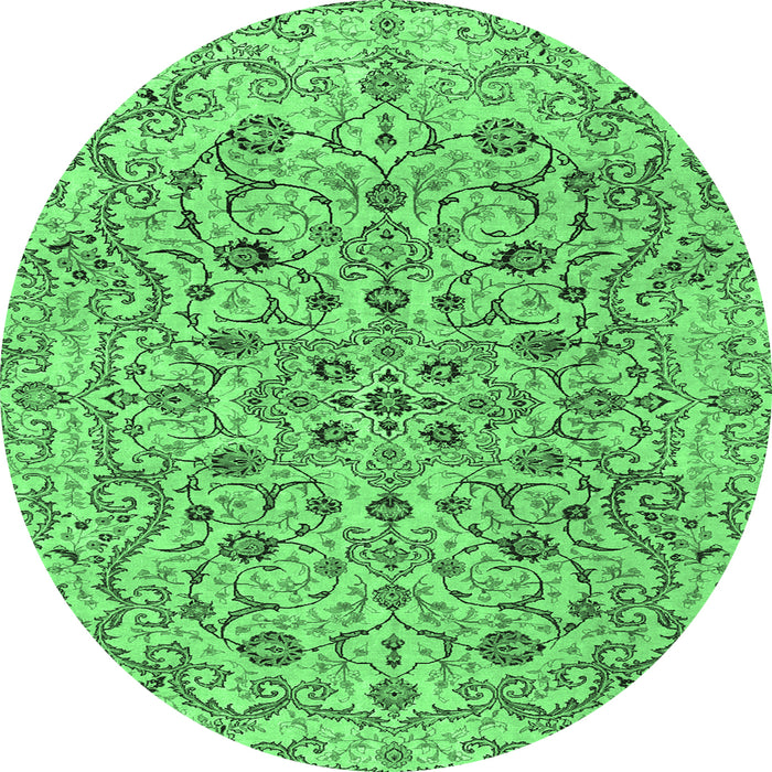Round Machine Washable Persian Emerald Green Traditional Area Rugs, wshtr4170emgrn
