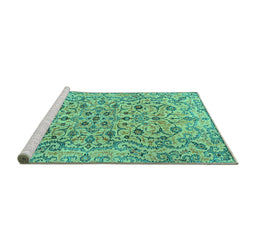 Sideview of Machine Washable Persian Turquoise Traditional Area Rugs, wshtr4170turq
