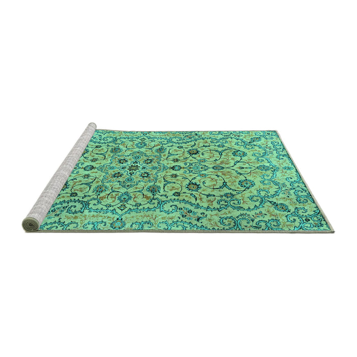 Sideview of Machine Washable Persian Turquoise Traditional Area Rugs, wshtr4170turq