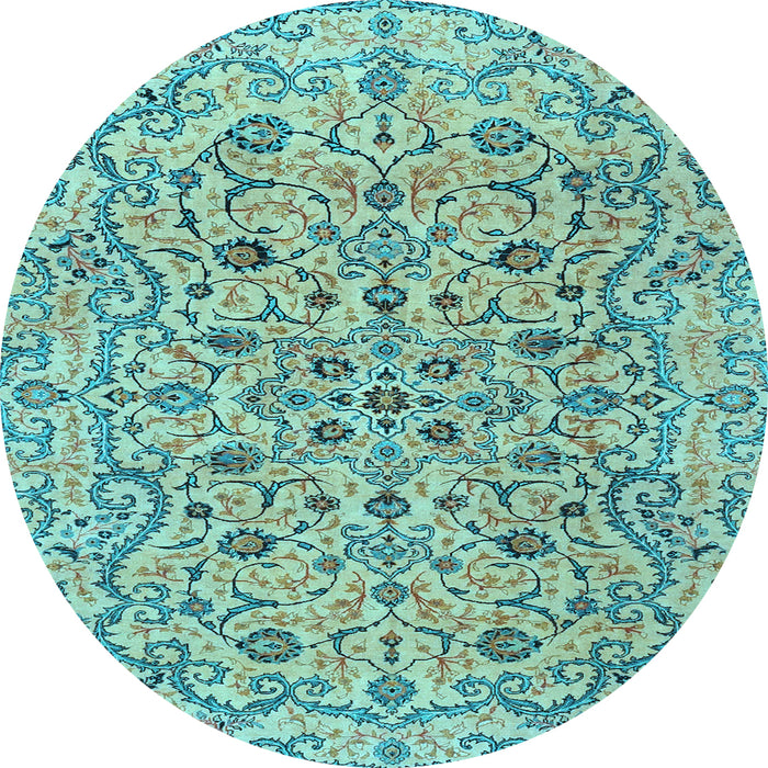 Round Machine Washable Persian Light Blue Traditional Rug, wshtr4170lblu