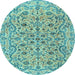 Round Machine Washable Persian Light Blue Traditional Rug, wshtr4170lblu