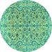 Round Machine Washable Persian Turquoise Traditional Area Rugs, wshtr4170turq