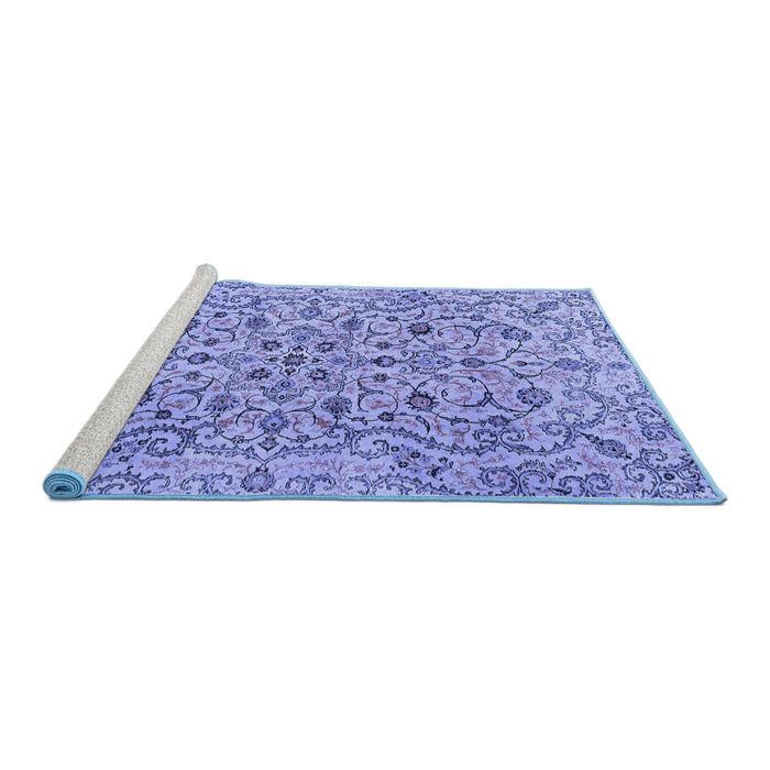 Sideview of Machine Washable Persian Blue Traditional Rug, wshtr4170blu