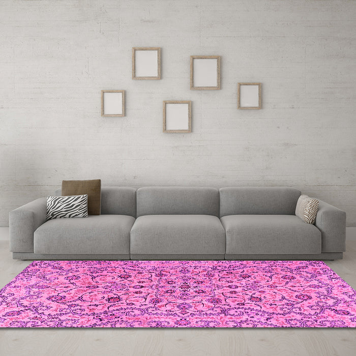 Machine Washable Persian Pink Traditional Rug in a Living Room, wshtr4170pnk