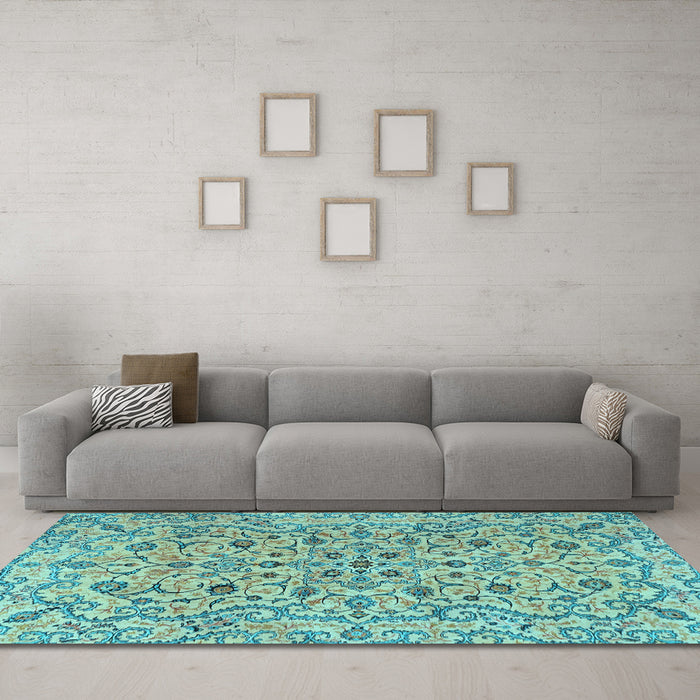 Machine Washable Persian Light Blue Traditional Rug in a Living Room, wshtr4170lblu