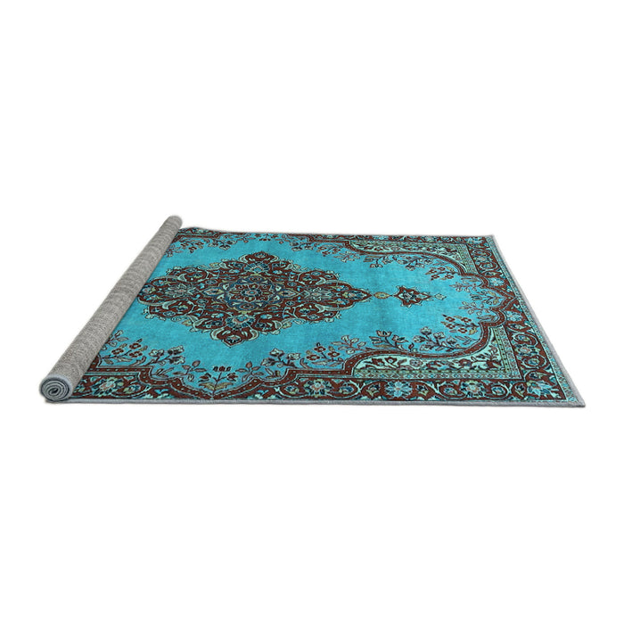 Sideview of Machine Washable Medallion Light Blue Traditional Rug, wshtr4171lblu