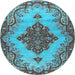 Round Medallion Light Blue Traditional Rug, tr4171lblu