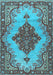 Machine Washable Medallion Light Blue Traditional Rug, wshtr4171lblu