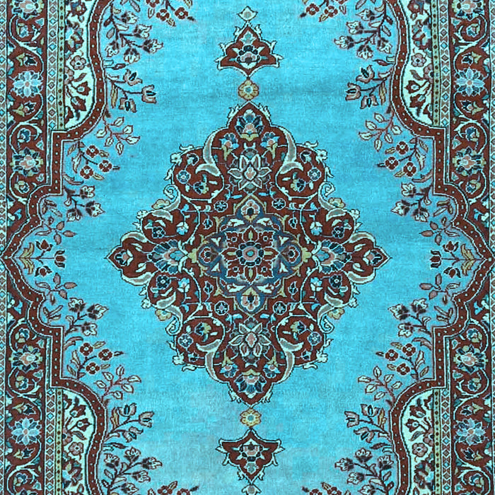 Machine Washable Medallion Light Blue Traditional Rug, wshtr4171lblu