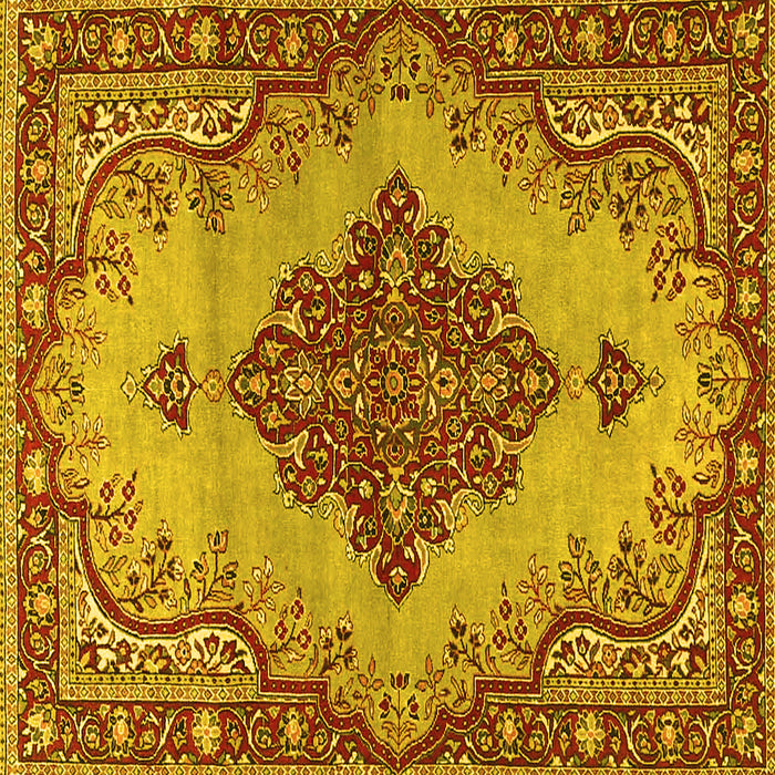 Square Machine Washable Medallion Yellow Traditional Rug, wshtr4171yw