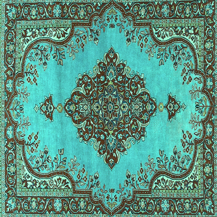 Square Machine Washable Medallion Turquoise Traditional Area Rugs, wshtr4171turq