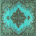 Square Machine Washable Medallion Turquoise Traditional Area Rugs, wshtr4171turq