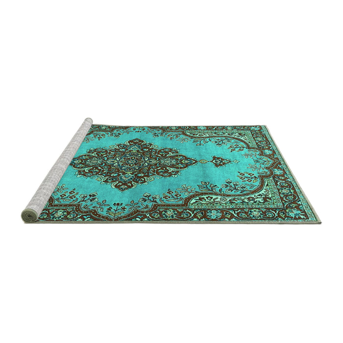 Sideview of Machine Washable Medallion Turquoise Traditional Area Rugs, wshtr4171turq