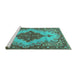 Sideview of Machine Washable Medallion Turquoise Traditional Area Rugs, wshtr4171turq