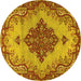 Round Machine Washable Medallion Yellow Traditional Rug, wshtr4171yw