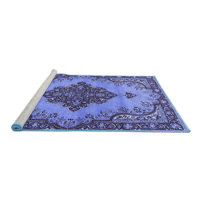 Sideview of Machine Washable Medallion Blue Traditional Rug, wshtr4171blu