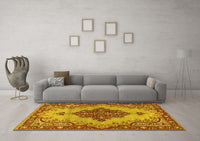 Machine Washable Medallion Yellow Traditional Rug, wshtr4171yw