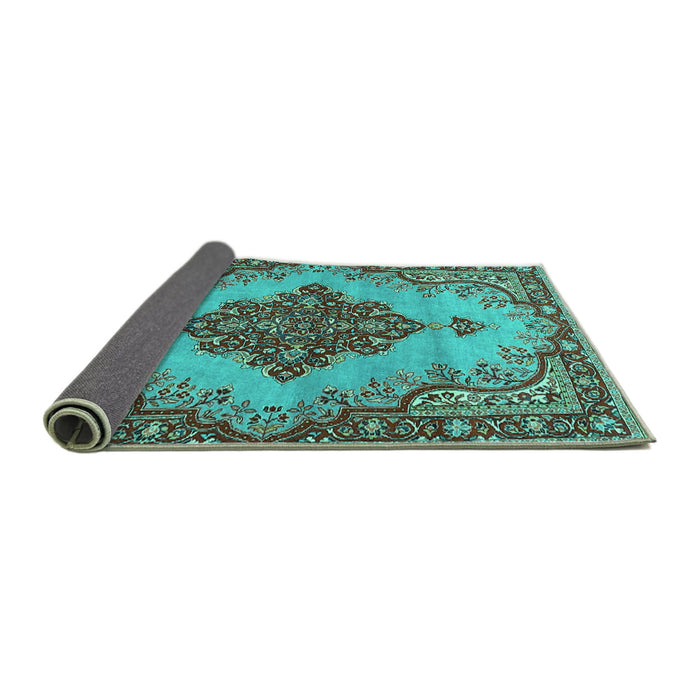 Sideview of Medallion Turquoise Traditional Rug, tr4171turq