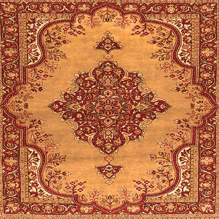 Round Machine Washable Medallion Orange Traditional Area Rugs, wshtr4171org