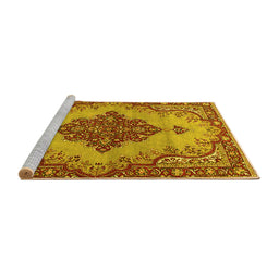 Sideview of Machine Washable Medallion Yellow Traditional Rug, wshtr4171yw