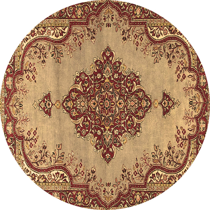 Round Machine Washable Medallion Brown Traditional Rug, wshtr4171brn