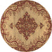 Round Machine Washable Medallion Brown Traditional Rug, wshtr4171brn