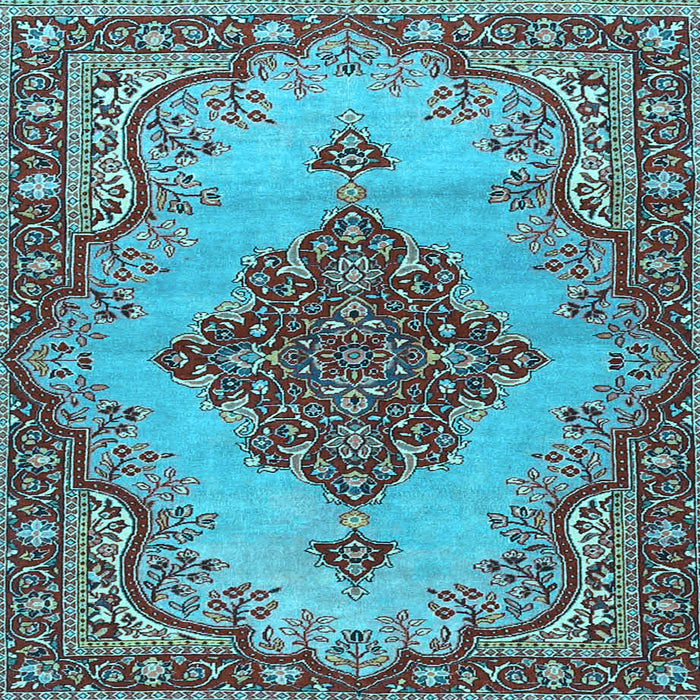Square Machine Washable Medallion Light Blue Traditional Rug, wshtr4171lblu