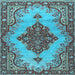 Square Machine Washable Medallion Light Blue Traditional Rug, wshtr4171lblu