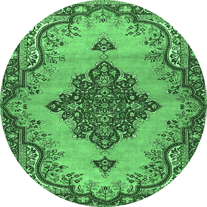 Round Machine Washable Medallion Emerald Green Traditional Area Rugs, wshtr4171emgrn