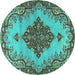 Round Medallion Turquoise Traditional Rug, tr4171turq