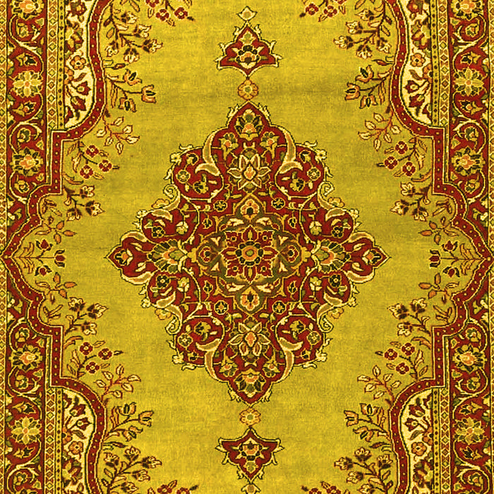 Machine Washable Medallion Yellow Traditional Rug, wshtr4171yw