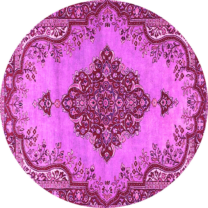 Round Machine Washable Medallion Pink Traditional Rug, wshtr4171pnk