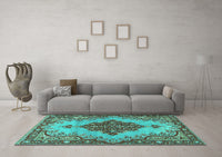 Machine Washable Medallion Turquoise Traditional Rug, wshtr4171turq