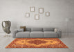 Machine Washable Medallion Orange Traditional Area Rugs in a Living Room, wshtr4171org