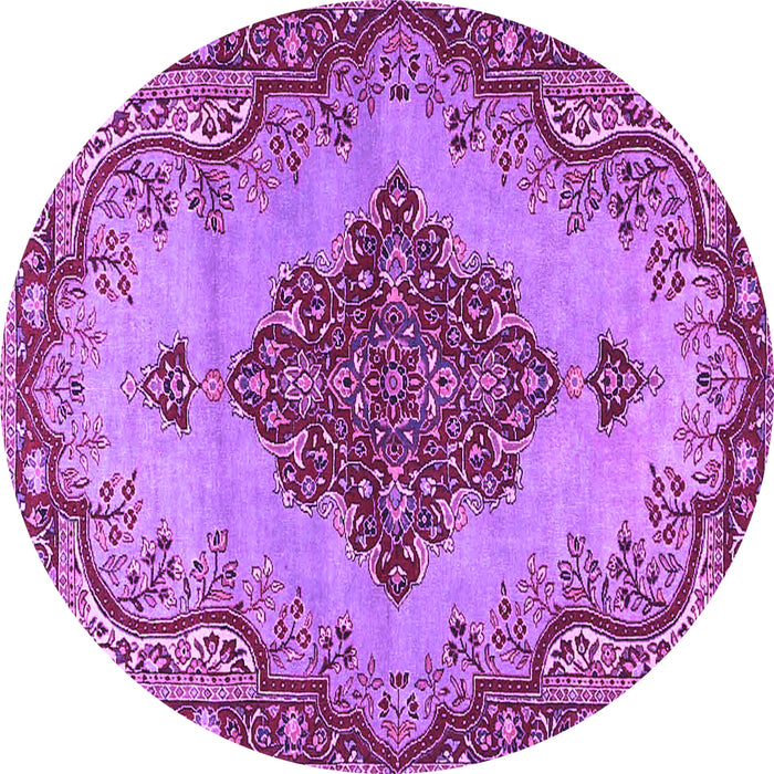 Round Machine Washable Medallion Purple Traditional Area Rugs, wshtr4171pur