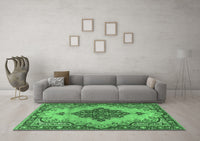 Machine Washable Medallion Emerald Green Traditional Rug, wshtr4171emgrn