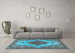 Machine Washable Medallion Light Blue Traditional Rug in a Living Room, wshtr4171lblu