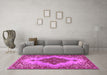 Machine Washable Medallion Pink Traditional Rug in a Living Room, wshtr4171pnk