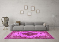 Machine Washable Medallion Pink Traditional Rug, wshtr4171pnk