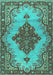 Machine Washable Medallion Turquoise Traditional Area Rugs, wshtr4171turq