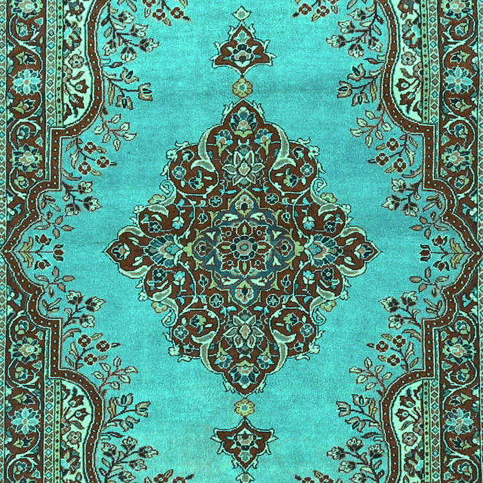 Machine Washable Medallion Turquoise Traditional Area Rugs, wshtr4171turq