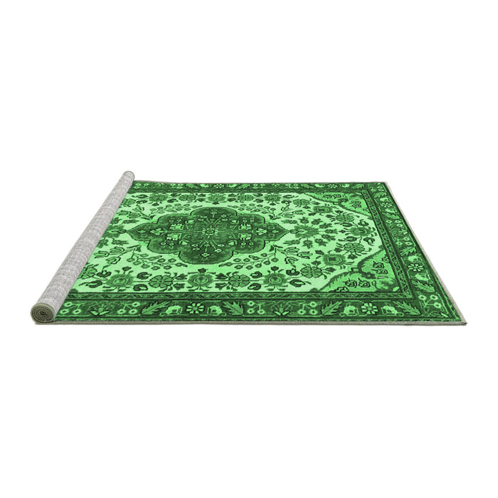 Sideview of Machine Washable Medallion Emerald Green Traditional Area Rugs, wshtr4172emgrn