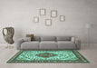 Machine Washable Medallion Turquoise Traditional Area Rugs in a Living Room,, wshtr4172turq