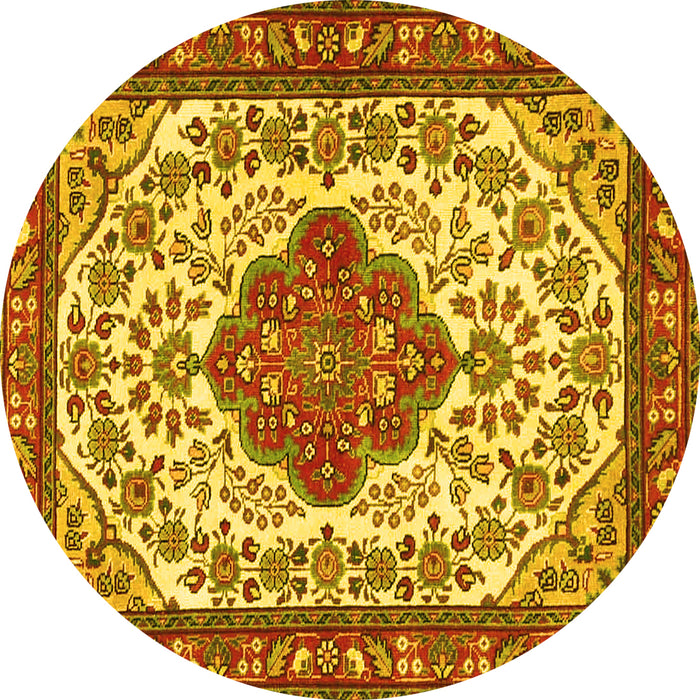 Round Machine Washable Medallion Yellow Traditional Rug, wshtr4172yw