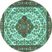 Round Machine Washable Medallion Turquoise Traditional Area Rugs, wshtr4172turq