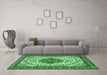 Machine Washable Medallion Emerald Green Traditional Area Rugs in a Living Room,, wshtr4172emgrn