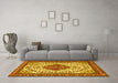 Machine Washable Medallion Yellow Traditional Rug in a Living Room, wshtr4172yw