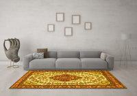 Machine Washable Medallion Yellow Traditional Rug, wshtr4172yw